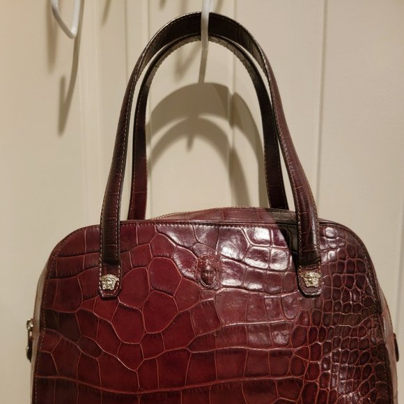 Versace Red Croc Embossed Handbag - Picture 2 of 8